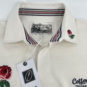 NWT Cotton Traders Rugby Shirt Mens S Cream Short Sleeve England Rose Polo